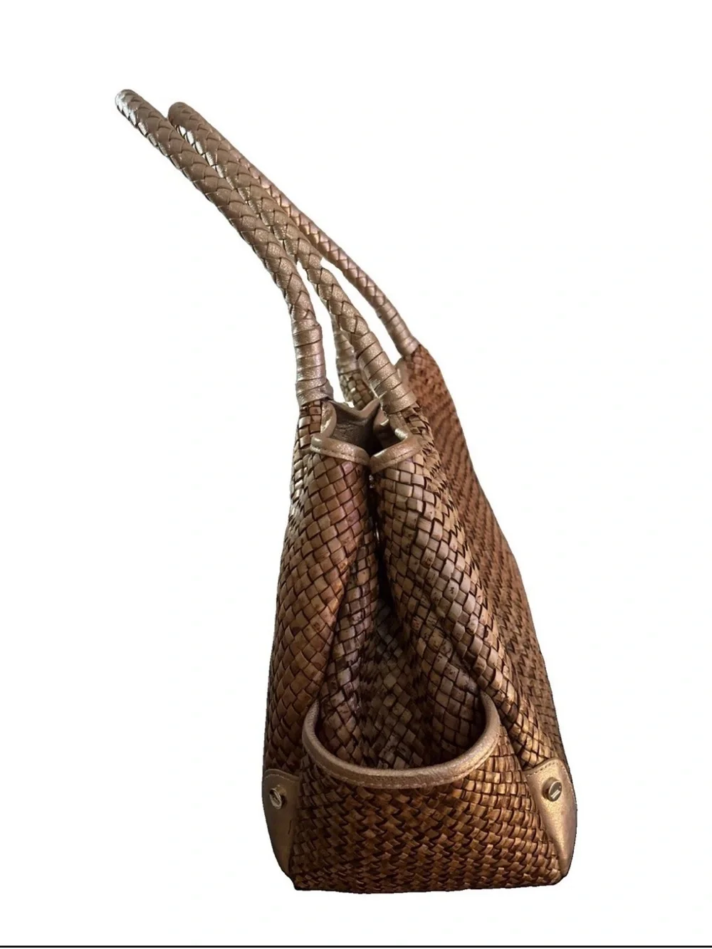 Elaine Turner Woven Tote Handbag in Brown Gold Accents  - Women Bags Medium